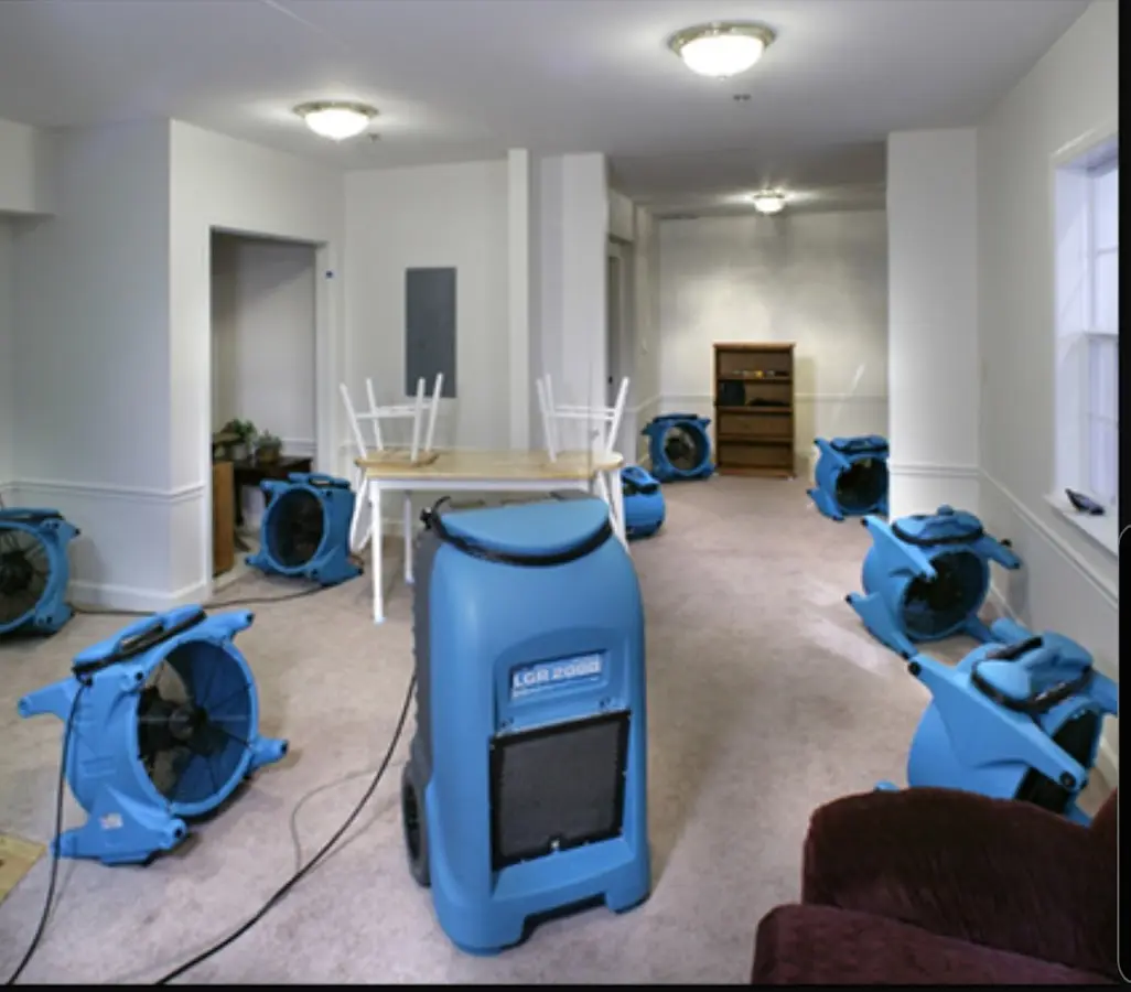 Air movers and dehumidifier setup for Water Damage Restoration in Hainesport